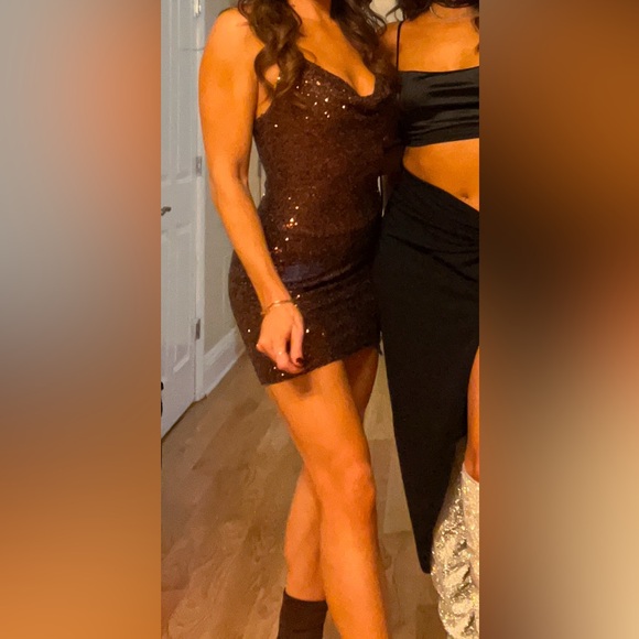 Forever 21 Brown Sequin Cowl Neck Dress - Picture 6 of 6